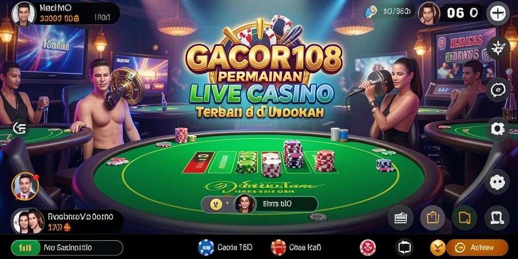 Screenshot gameplay GACOR108 yang menampilkan dealer real-time dan suasana kasino.