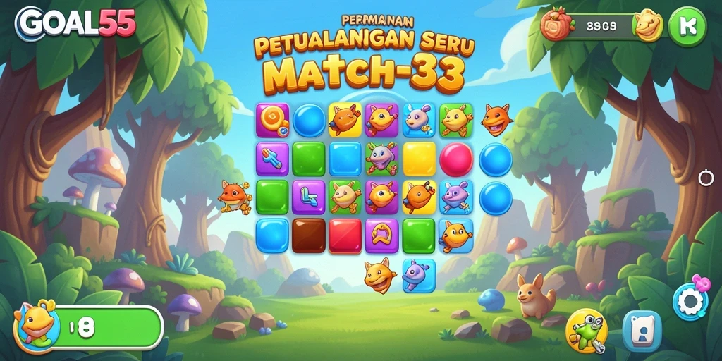 Tampilan gameplay menarik dari permainan Match-3 GOAL55.