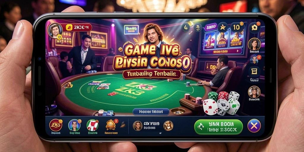 Tampilan utama ZK3 yang menampilkan dealer dan permainan Live Casino.